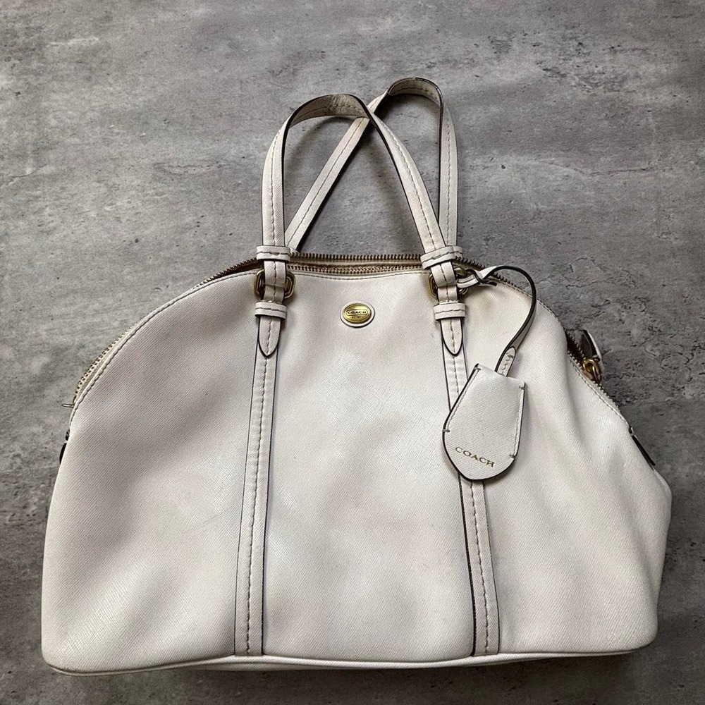 COACH Peyton Cora Dome Satchel Women OS Sand F25671 Saffiano Leather Bag